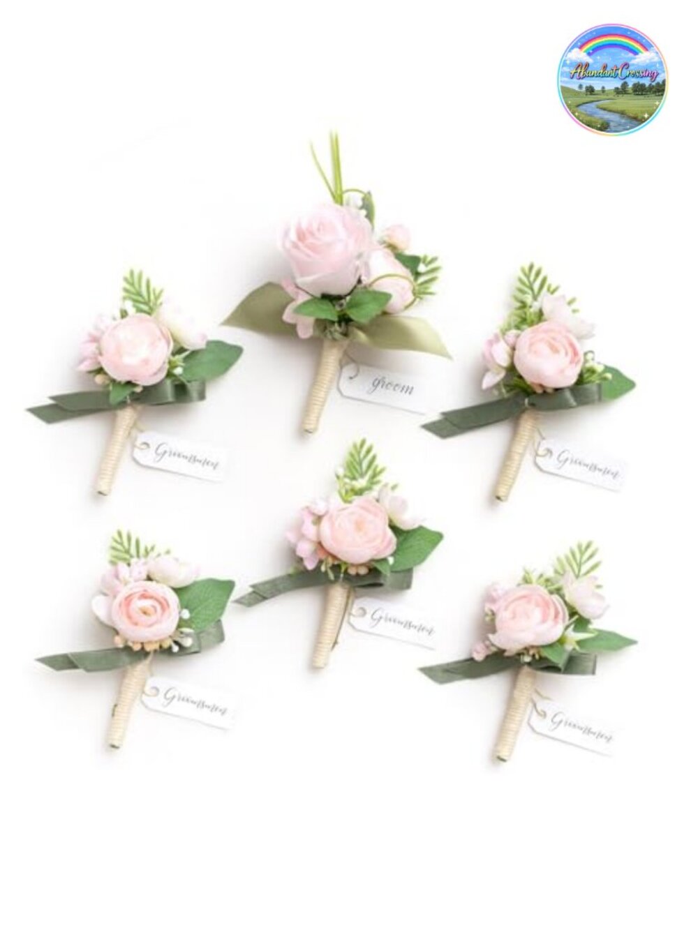 Ling's moment Boutonniere Set of 6 Artificial Silk Flowers for Men Wedding Prom